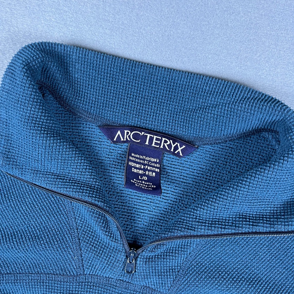 Arcteryx Polartec Waffle Grid Fleece Quarter Zip Pullover Teal Blue Womens Large - Picture 2 of 7